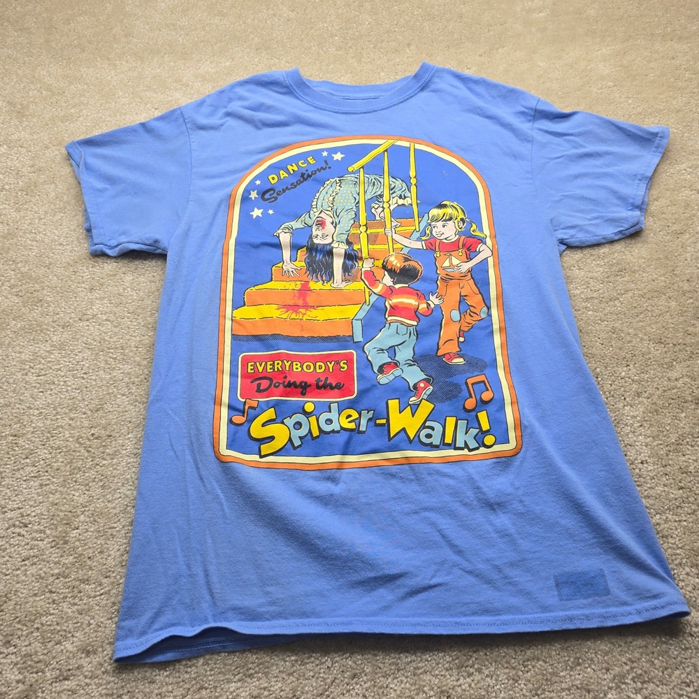 Steven Rhodes Spider-Walk Graphic Tee Blue Horror Satire Shirt Mens Medium